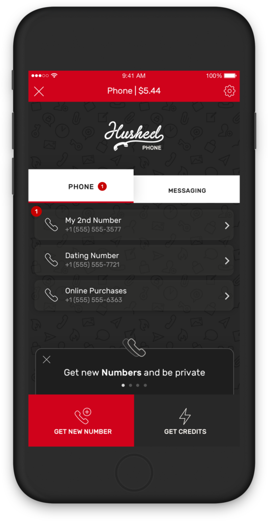 Hushed app multiple numbers screen showing disposable numbers