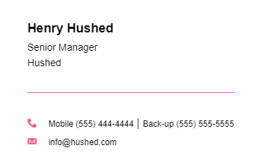 Image of an example business card that says "Henry Hushed"