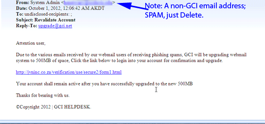 Spam Email Example with description from someone