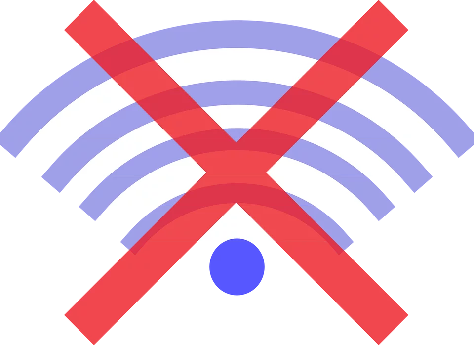 Wifi symbol with an X through it indicating that it