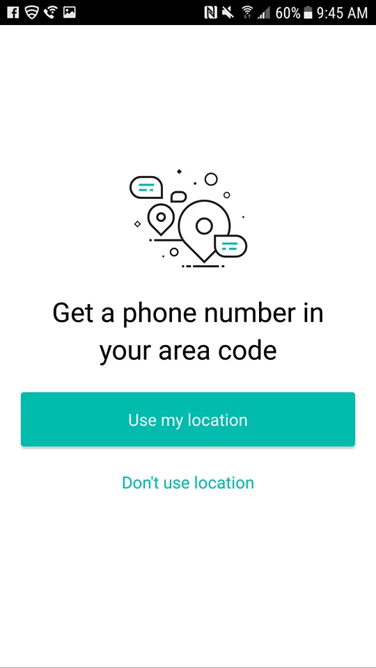 2nd line area code selection screen in app