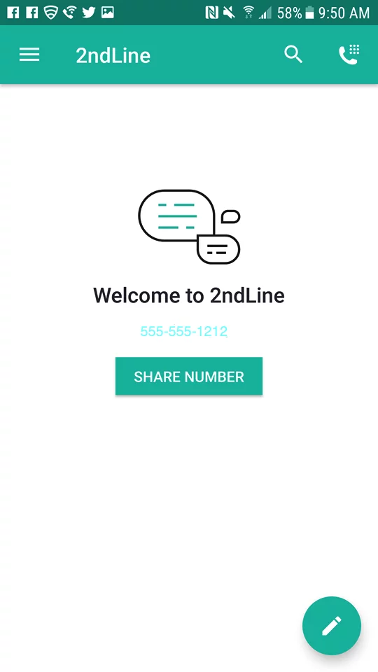 2ndline welcome screen in app 