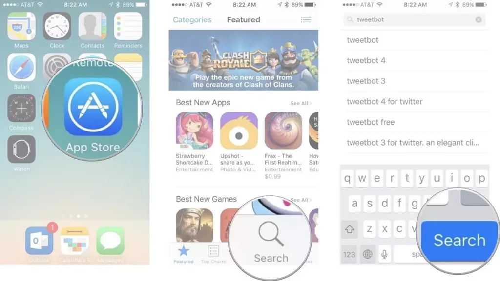 app screens from an iphone and the apple app store as well as a search in the store