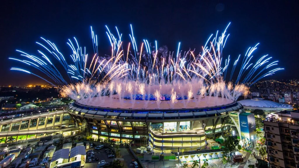 Rio Olympic Fireworks over Stadium