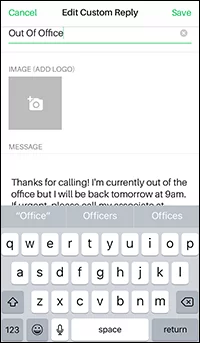 Sideline app screen showing how to setup an auto reply