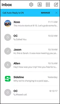 Sideline app screen showing how to setup auto replies