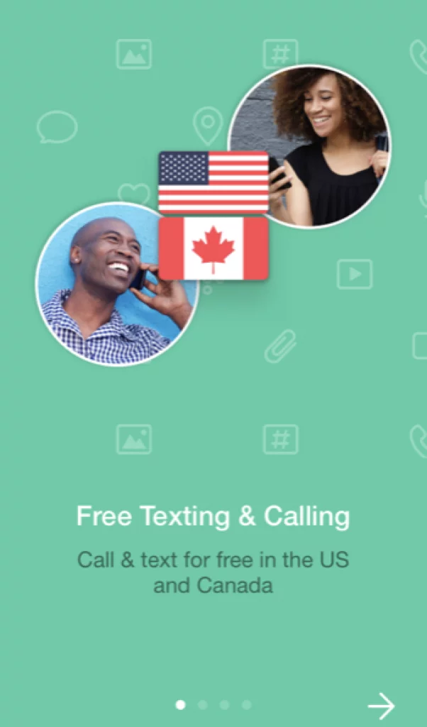 FreeTone App free texting and calling screen -- call and text for free in the US and Canada