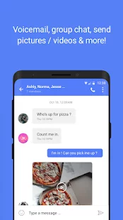 Text now App screen showing group chat, sending pictures and videos