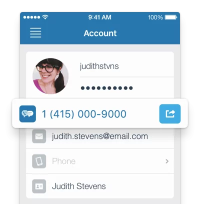 Screenshot of Textfree contact screen